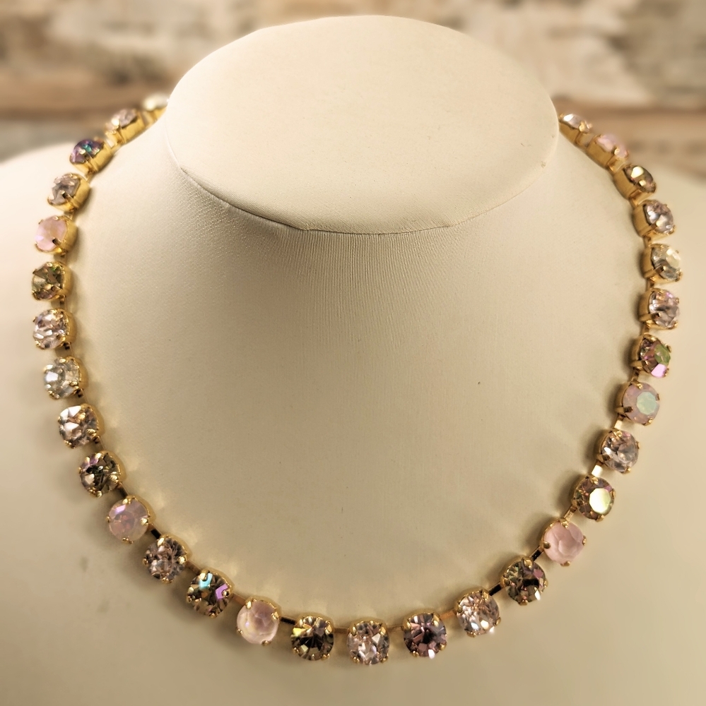 Sweetly Soft Pink AB Swarovski Necklace In 18K Gold Plated - Picture 5 of 10
